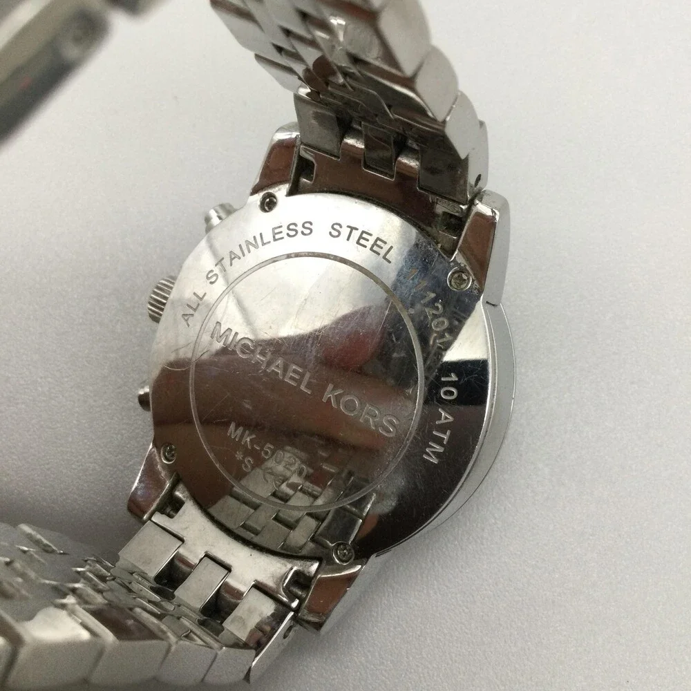 Michael Kors Womens Watch 36mm MOP Dial Stainless Chronograph New Battery 6.75